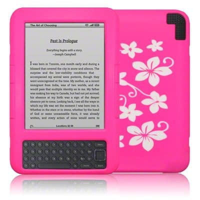 KINDLE 3 PINK & WHITE FLOWERS GEL SKIN COVER